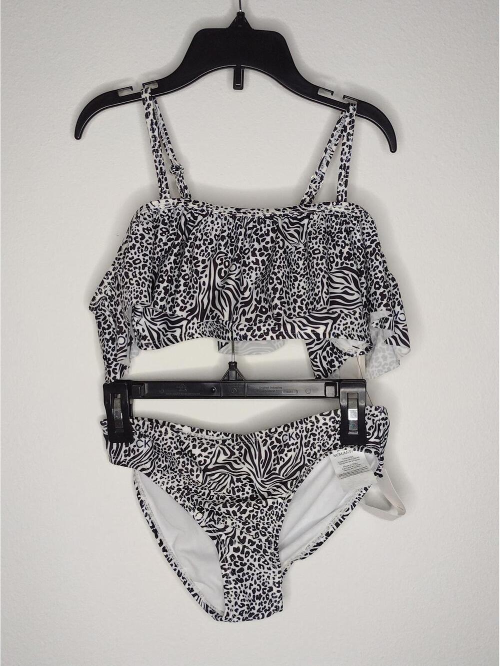 NWT Calvin Klein Girl's 2 Piece/Black,White Swimwear Size M(8-10)